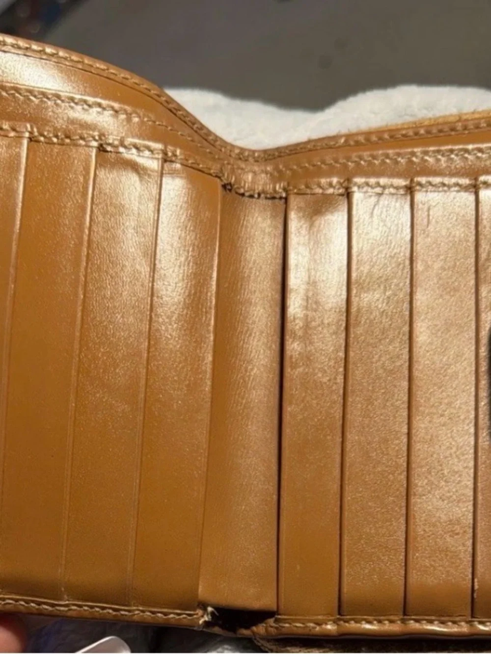 Gucci Cognac Leather Card Case with Gold Foil Logo Vtg